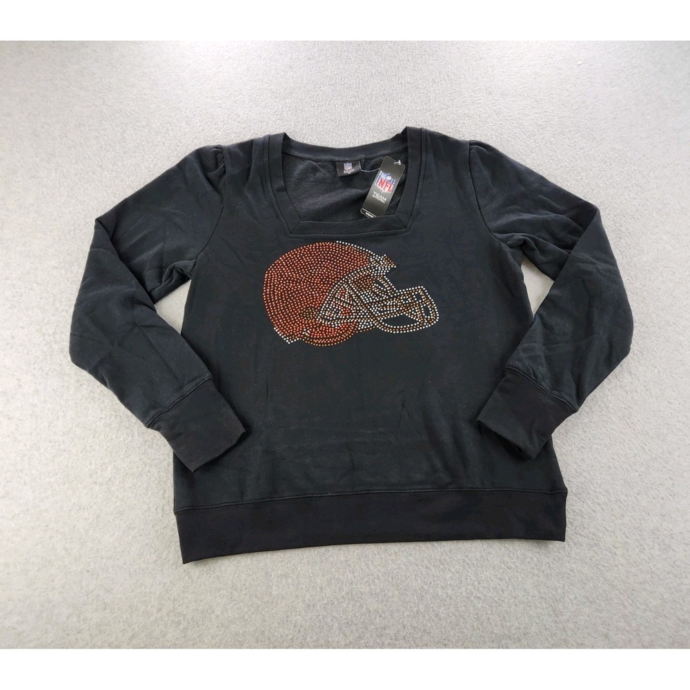 Women Cleveland Browns Winners Square Neck Sweatshirt Bling Logo Football MEDIUM